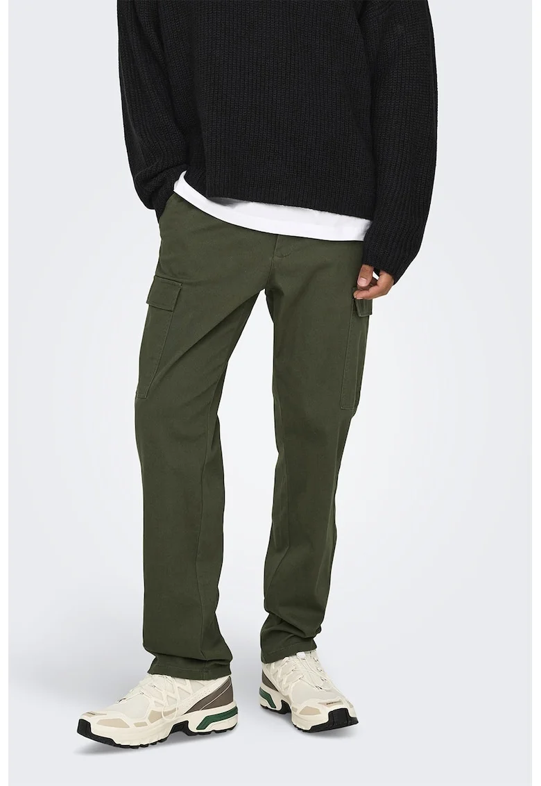 Pantaloni cargo regular fit cu talie medie, Verde masliniu