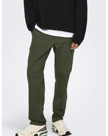 Pantaloni cargo regular fit cu talie medie, Verde masliniu