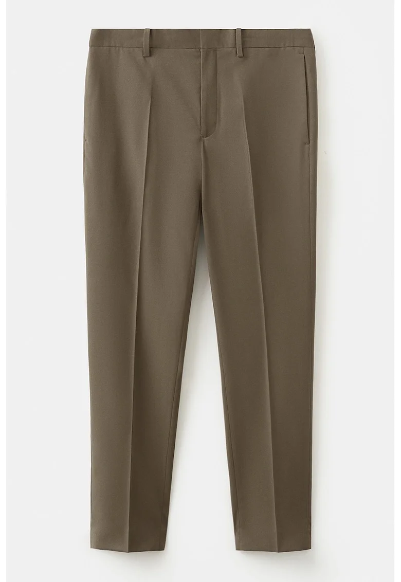 Pantaloni cu talie medie si pensa, Maro inchis