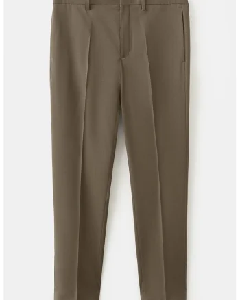 Pantaloni cu talie medie si pensa, Maro inchis