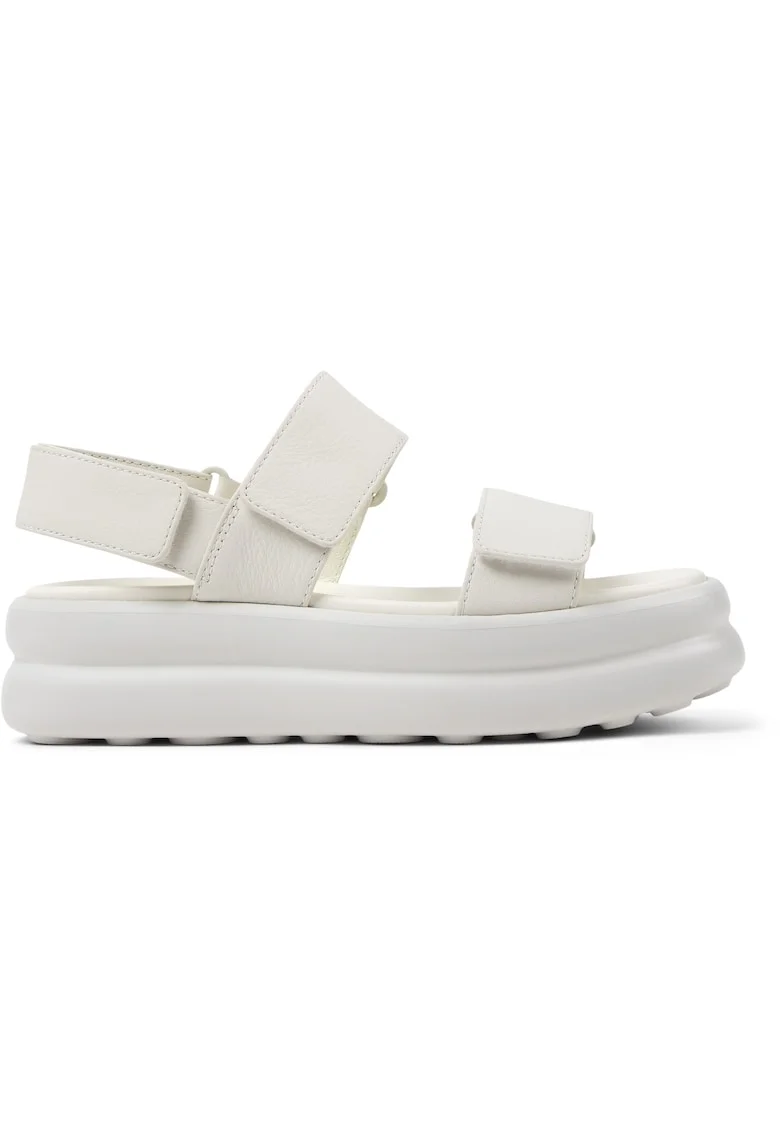 Sandale din piele cu aspect granulat si platforma Pelotas Flota Up, Alb/Alb murdar