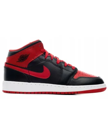 Pantofi sport Air Jordan 1Mid din peiel, Rosu/Alb/Negru