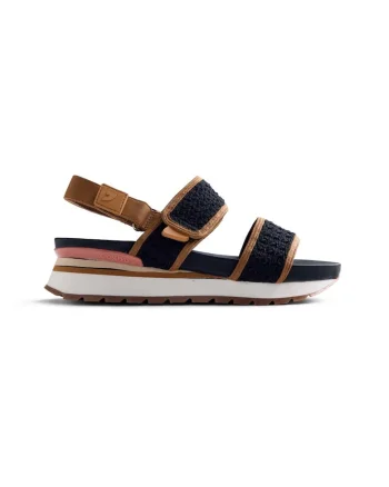 Sandale wedge cu aspect crosetat, Negru/Maro