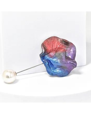 Brosa  din lut polimeric si rasina epoxidica, design floral, multicolor