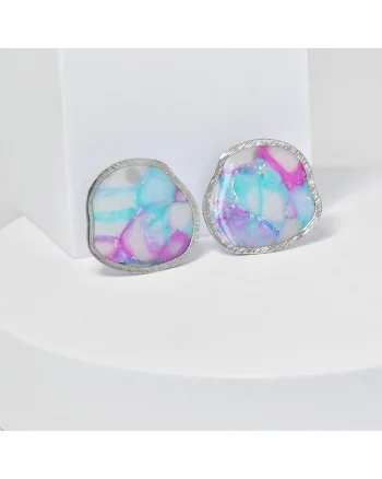 Cercei  din lut polimeric si rasina epoxidica, unici, multicolori, 5x5cm
