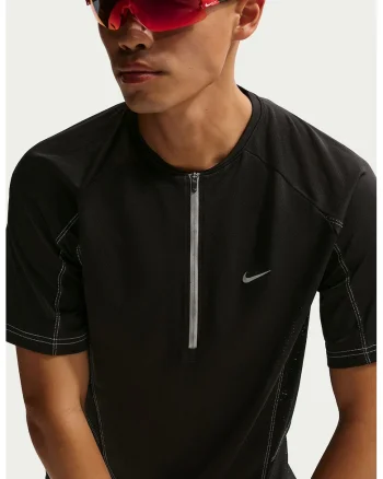 Tricou cu fenta cu fermoar pentru alergare, Negru