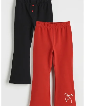 Set de pantaloni evazati din amestec de bumbac - 2 perechi, Rosu/Negru