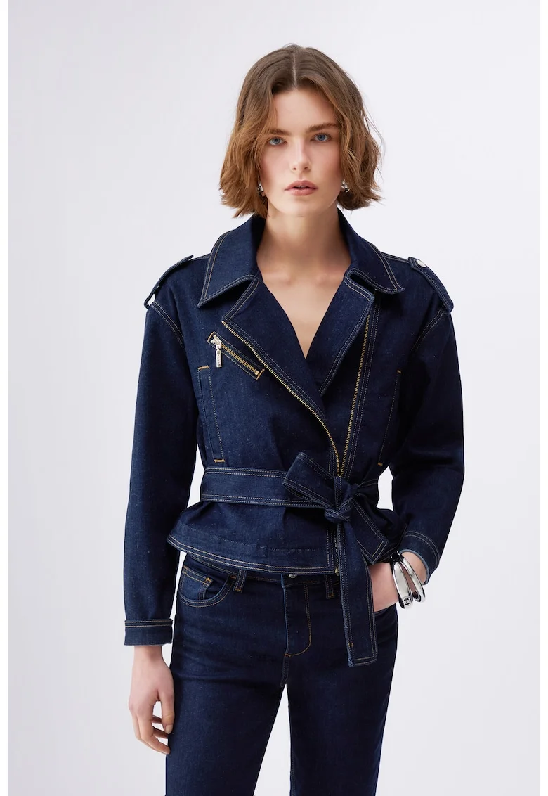 Jacheta biker din denim, Albastru denim