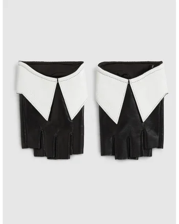 Manusi de piele fara material pe degete, Alb, Negru, Negru stins