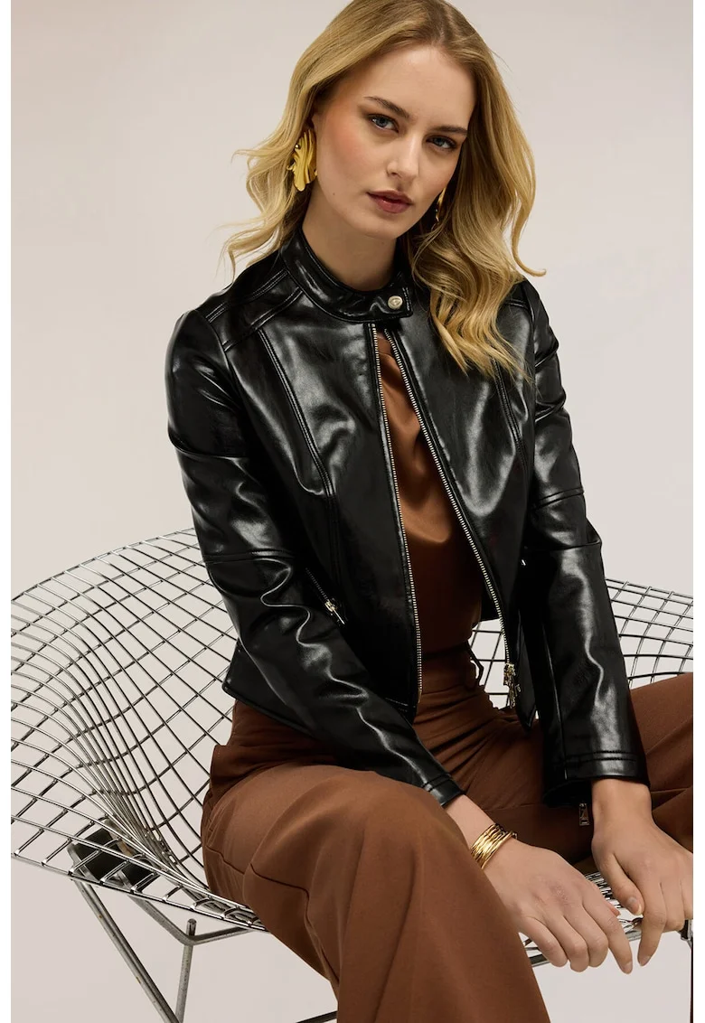 Jacheta biker din piele ecologica, Negru