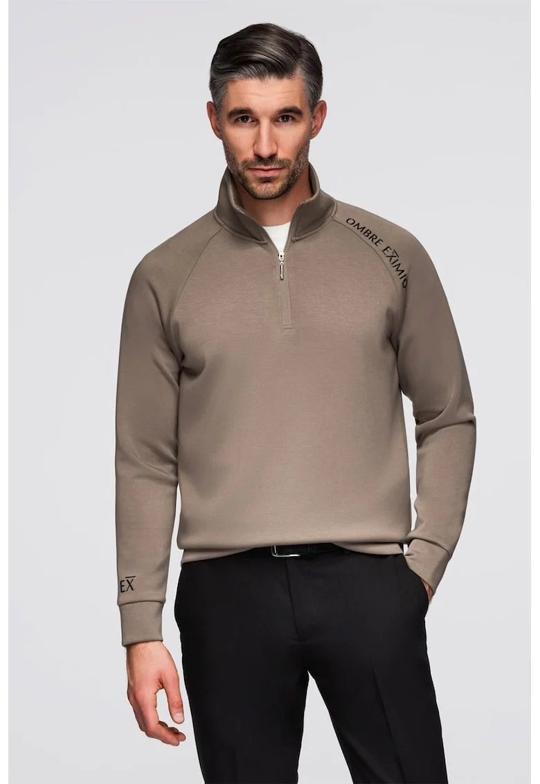 Bluza de trening cu fenta cu fermoar, Maro taupe