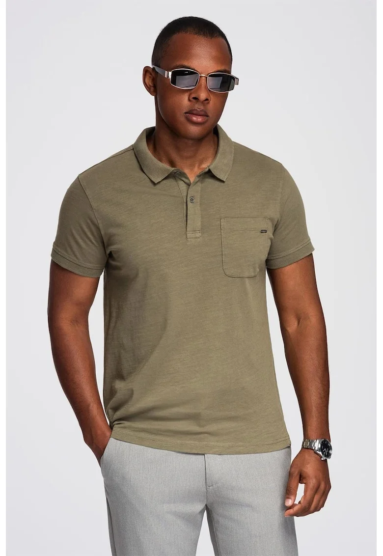 Tricou cu model uni si buzunar pe piept, Verde sparanghel