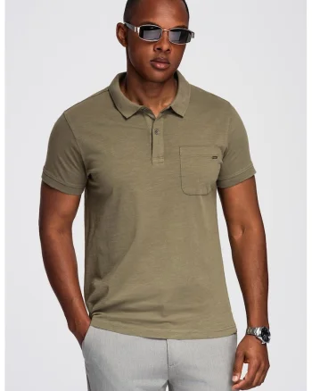 Tricou cu model uni si buzunar pe piept, Verde sparanghel
