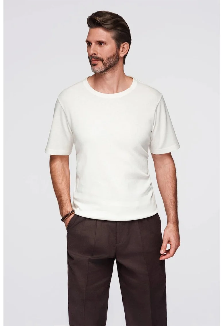 Tricou din bumbac cu decolteu la baza gatului, Alb murdar
