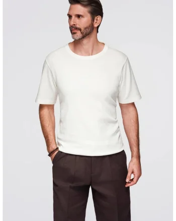 Tricou din bumbac cu decolteu la baza gatului, Alb murdar