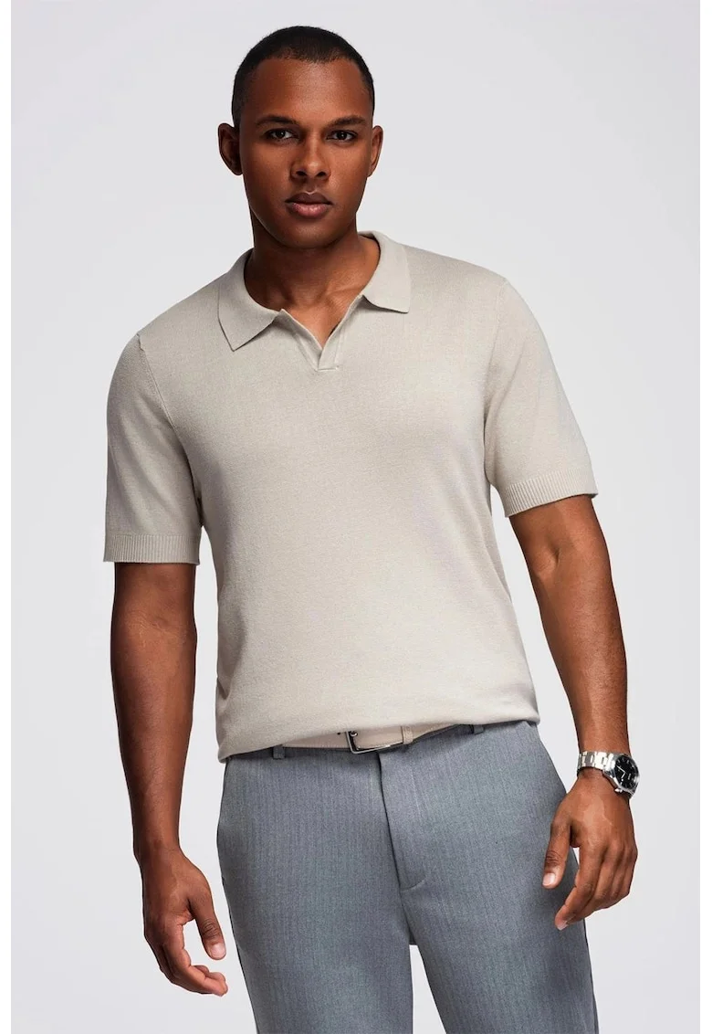 Tricou regular fit cu guler polo, Gri deschis