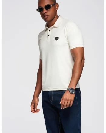Tricou polo cu fenta cu nasturi, Alb murdar