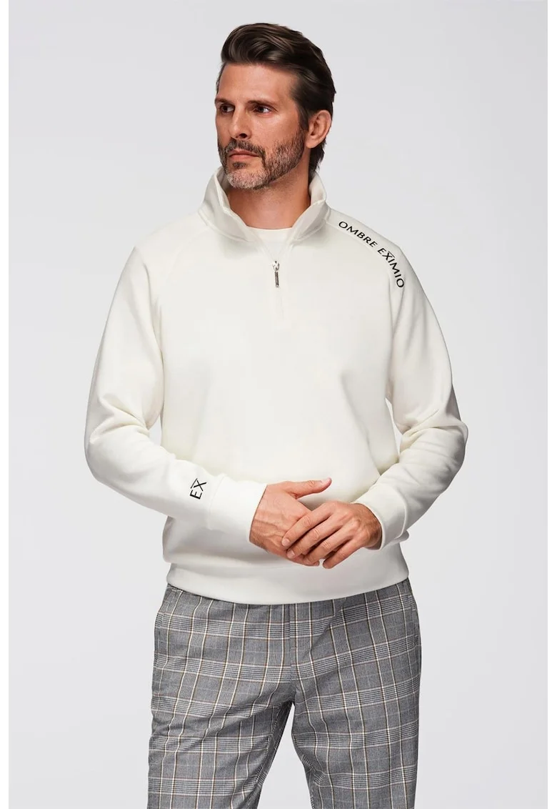 Bluza de trening cu fenta cu fermoar, Alb murdar