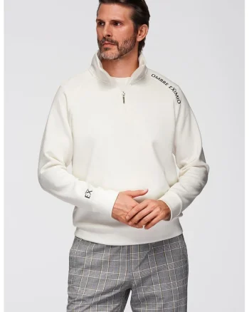 Bluza de trening cu fenta cu fermoar, Alb murdar