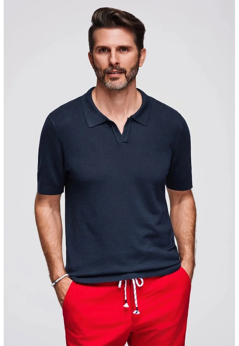 Tricou regular fit cu guler polo, Bleumarin