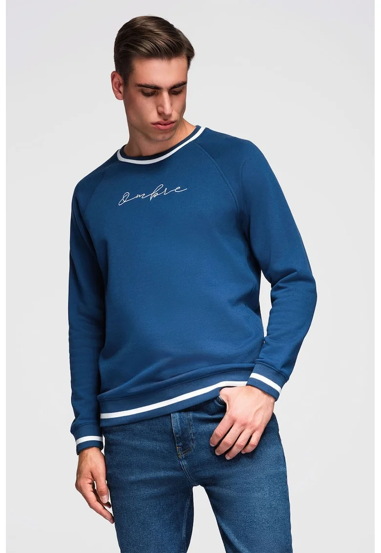 Bluza de trening cu maneci raglan si logo, Albastru petrol