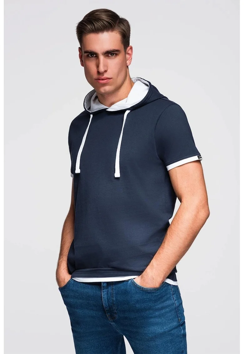 Tricou din bumbac cu gluga, Bleumarin