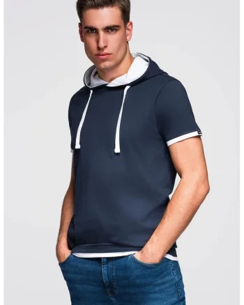 Tricou din bumbac cu gluga, Bleumarin
