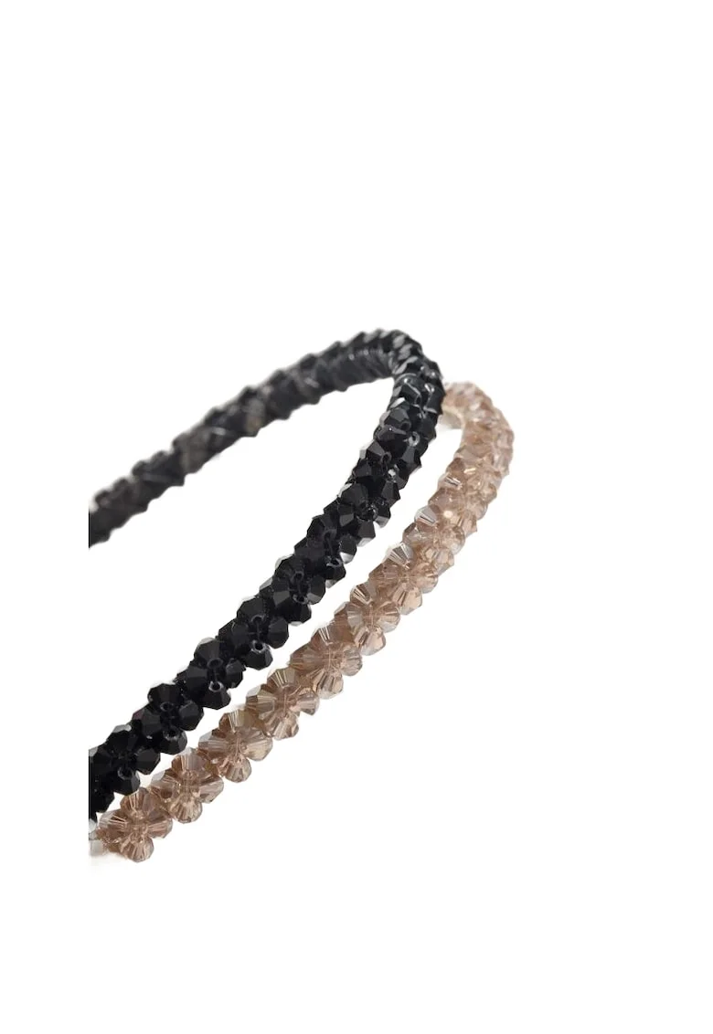 Bentita eleganta pentru fete cu cristale negre si bej, accesoriu delicat pentru tinute casual si ocazii speciale, latime 0.8 cm, marime S