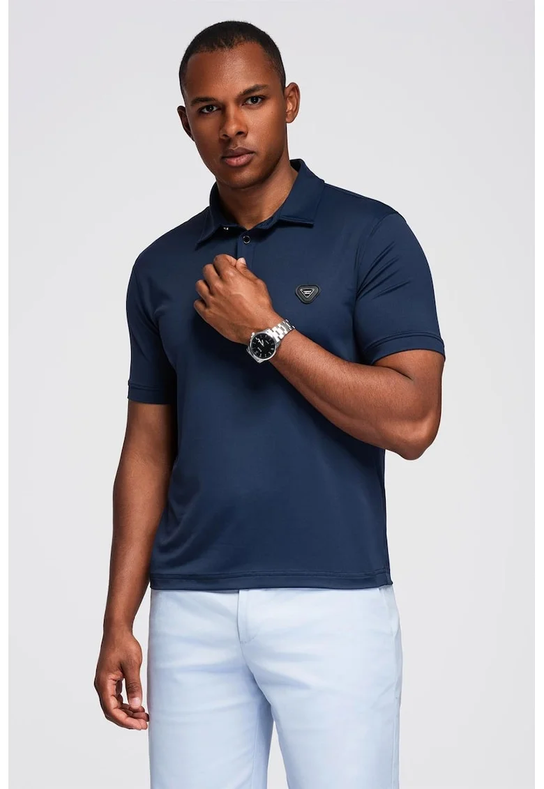 Tricou polo cu fenta cu nasturi, Bleumarin