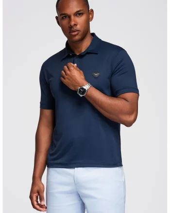 Tricou polo cu fenta cu nasturi, Bleumarin