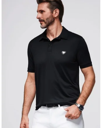Tricou polo cu fenta cu nasturi, Negru