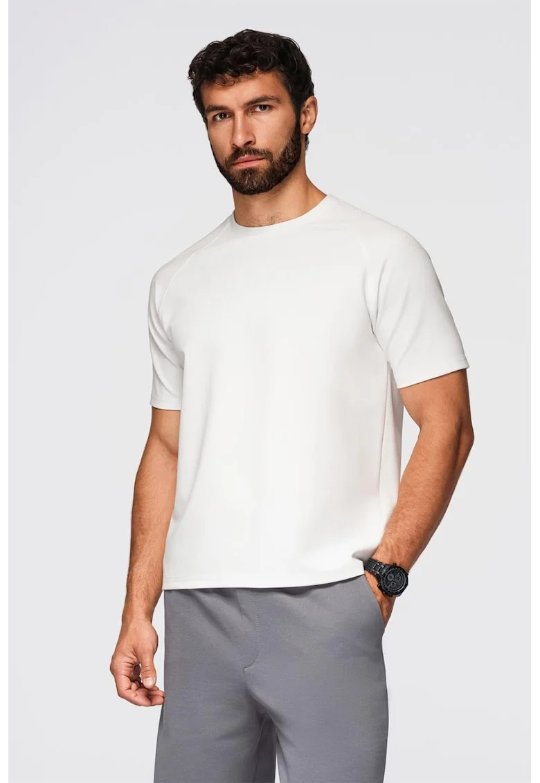 Tricou din amestec de bumbac cu maneci raglan, Alb