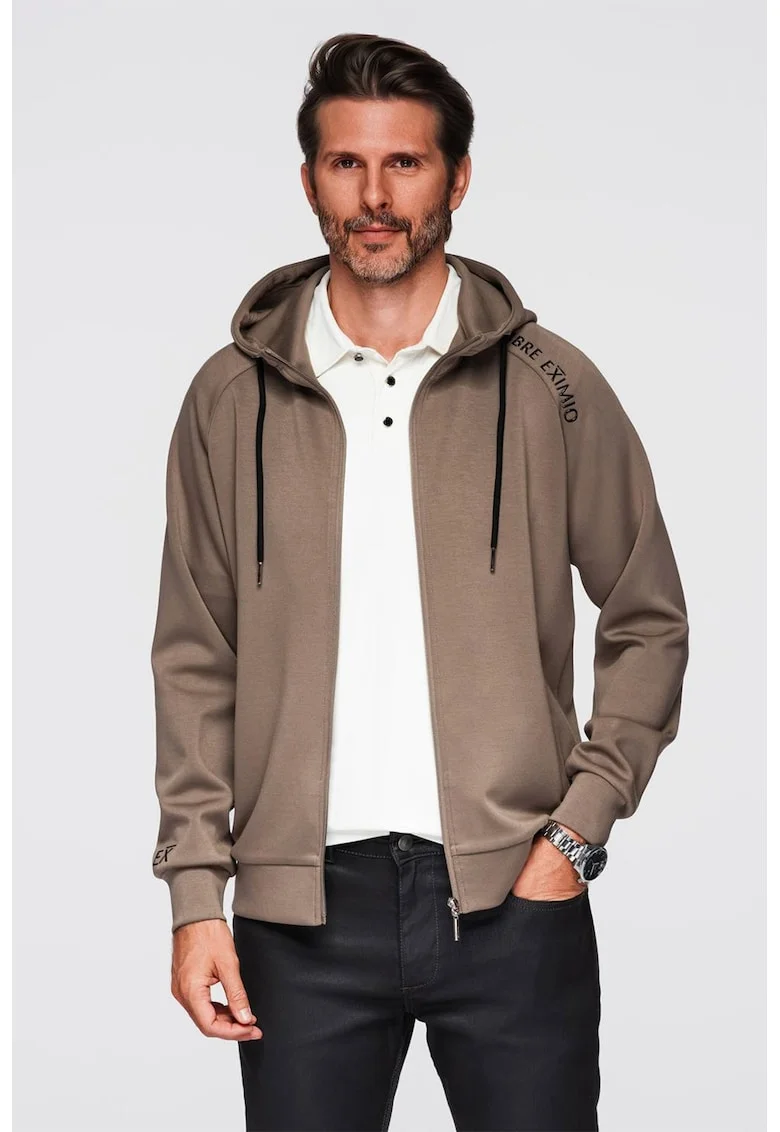 Hanorac cu fermoar, maneci raglan si buzunare laterale, Maro taupe