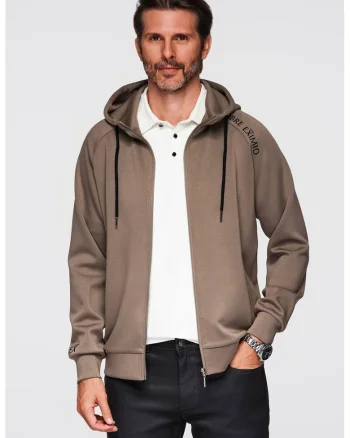 Hanorac cu fermoar, maneci raglan si buzunare laterale, Maro taupe