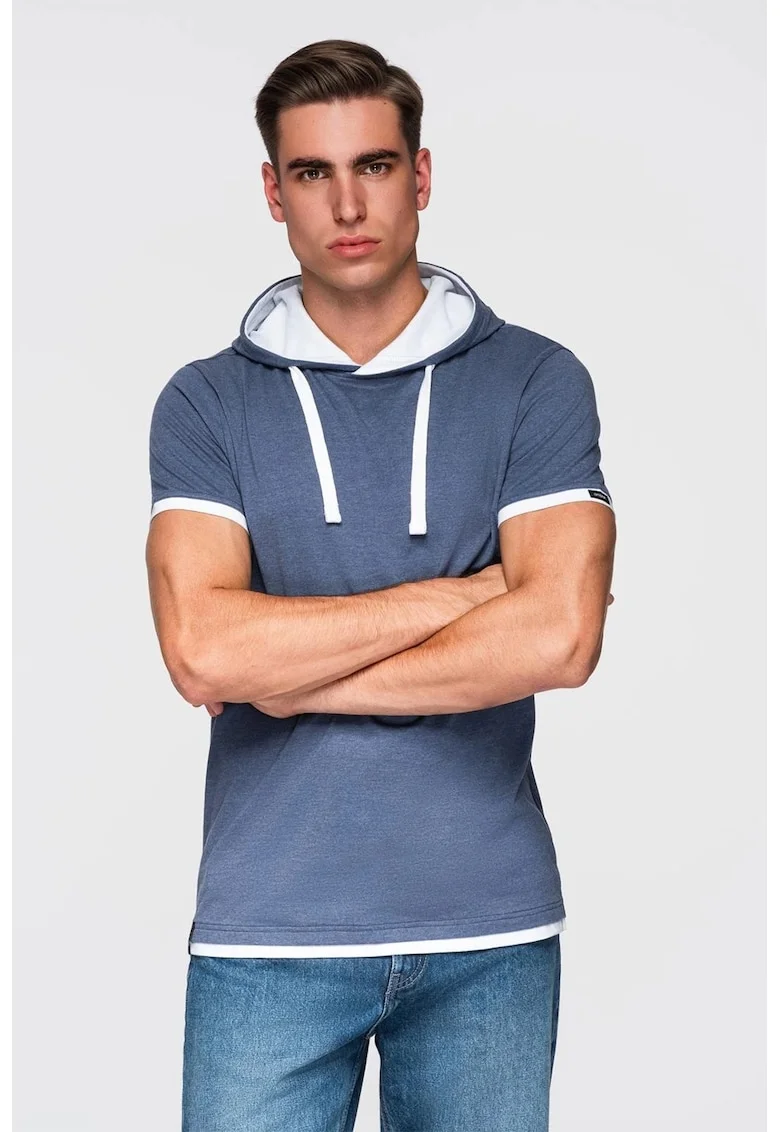 Tricou din bumbac cu gluga, Albastru prafuit