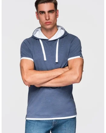Tricou din bumbac cu gluga, Albastru prafuit