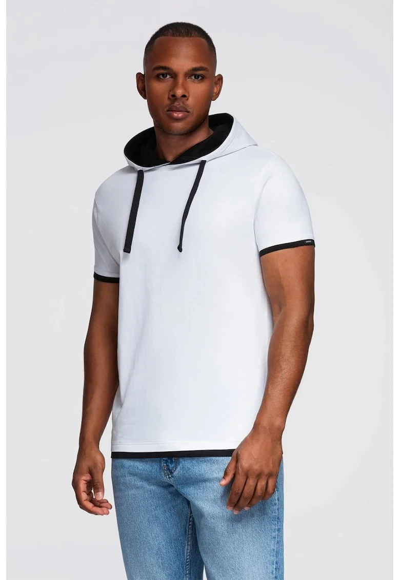 Tricou din bumbac cu gluga, Alb