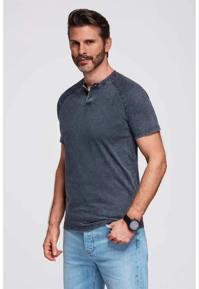 Tricou din bumbac cu maneci raglan, Albastru prafuit