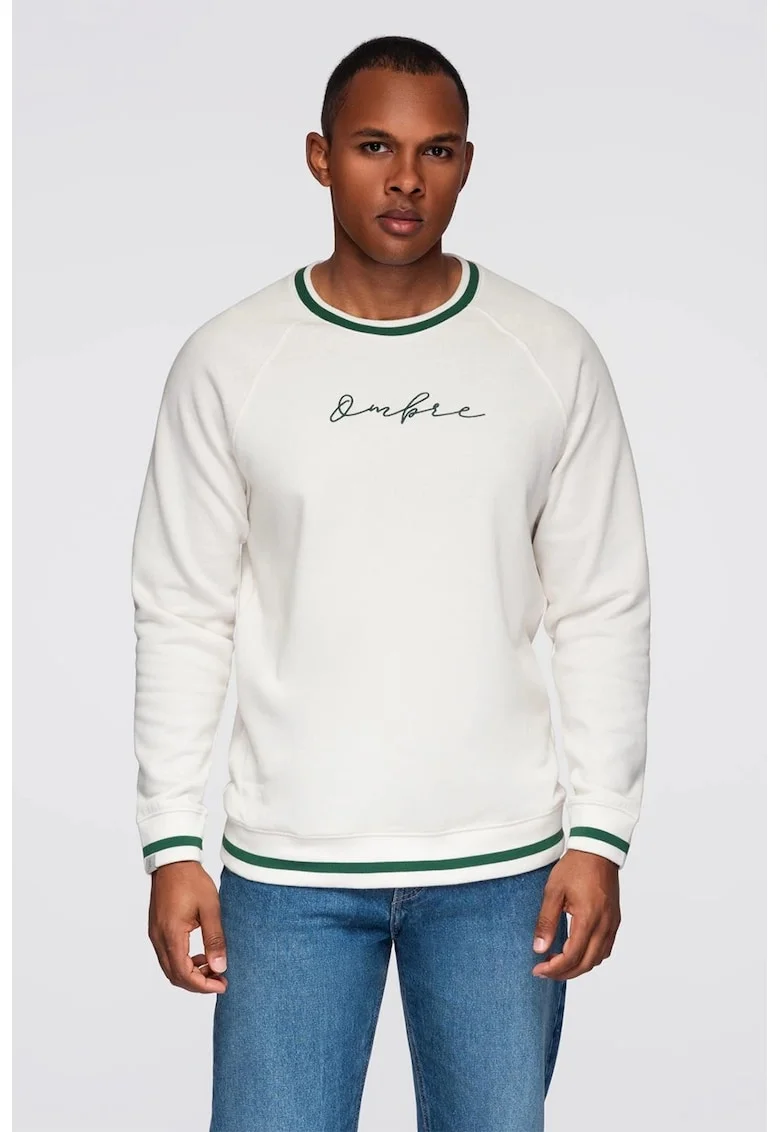 Bluza de trening cu maneci raglan si logo, Alb/Verde