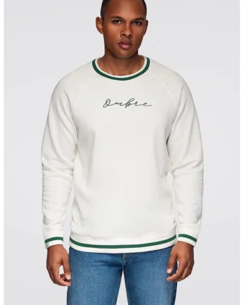 Bluza de trening cu maneci raglan si logo, Alb/Verde