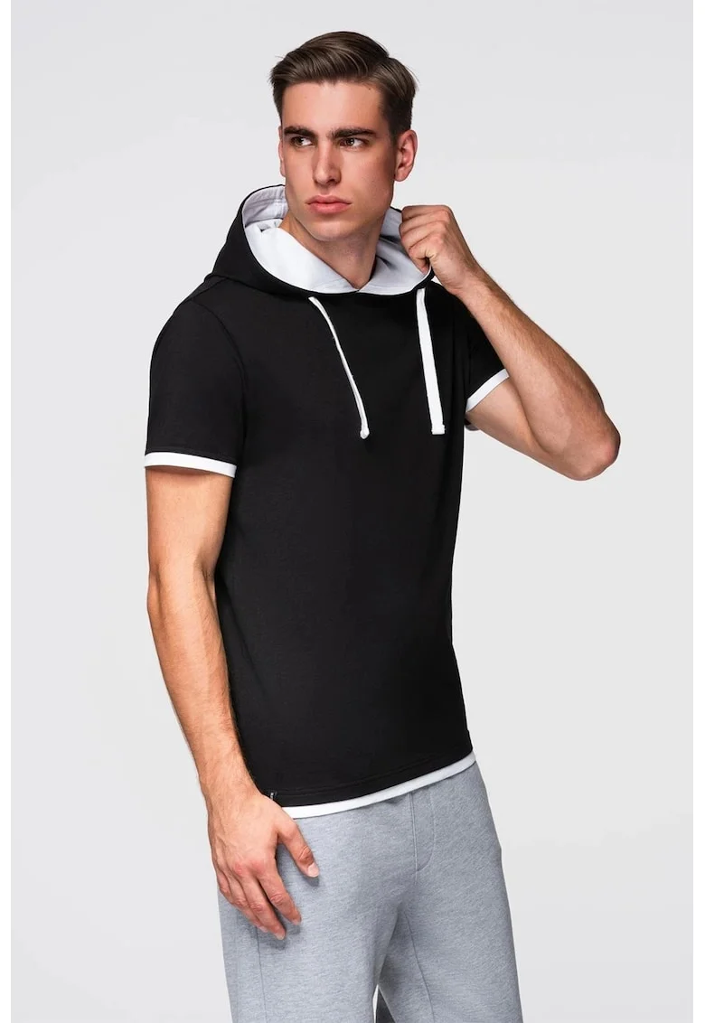 Tricou din bumbac cu gluga, Negru