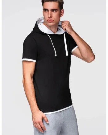 Tricou din bumbac cu gluga, Negru