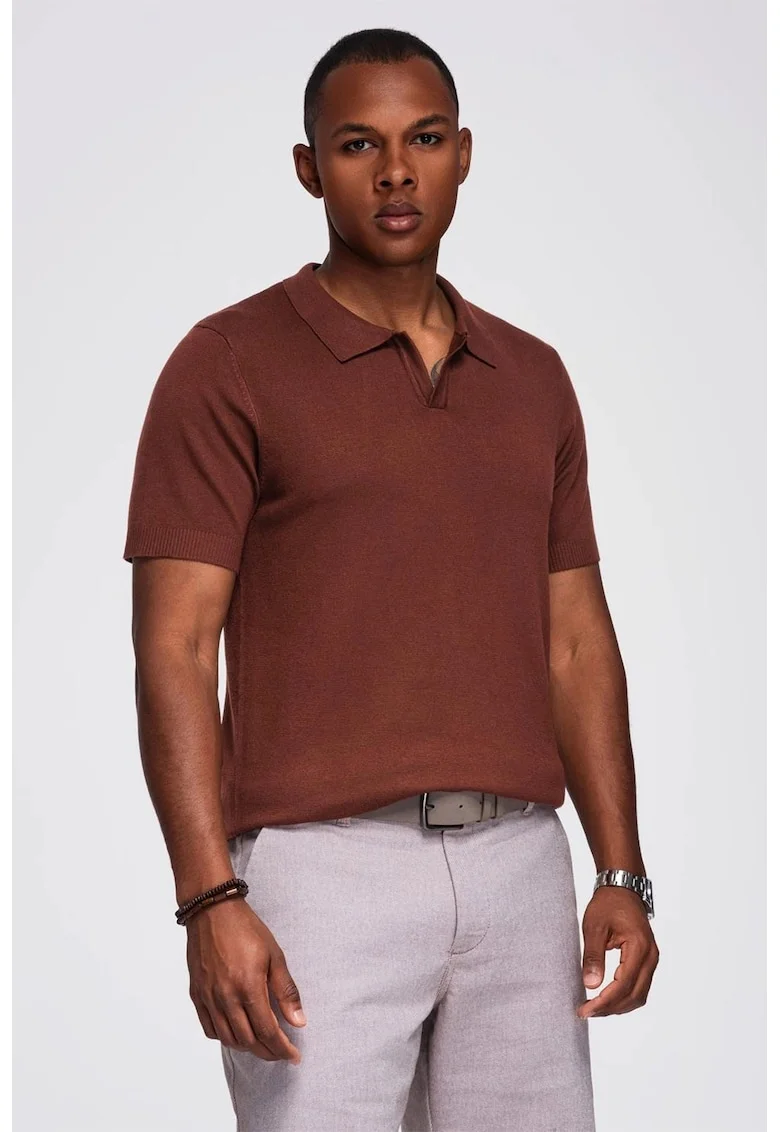 Tricou regular fit cu guler polo, Maro cognac
