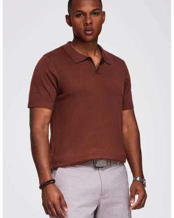 Tricou regular fit cu guler polo, Maro cognac