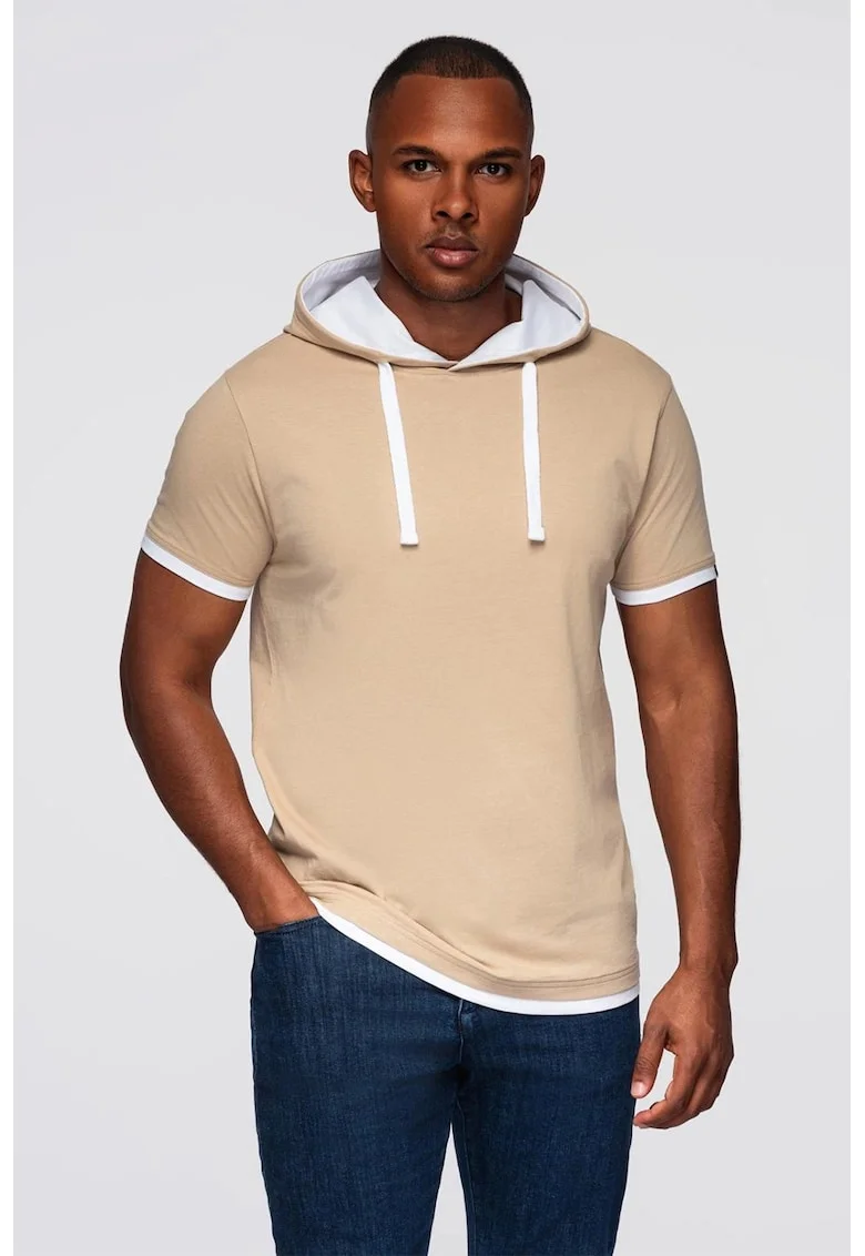 Tricou din bumbac cu gluga, Bej deschis