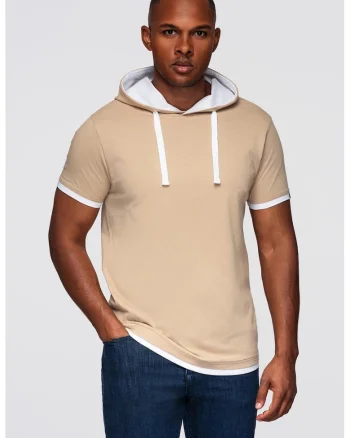 Tricou din bumbac cu gluga, Bej deschis