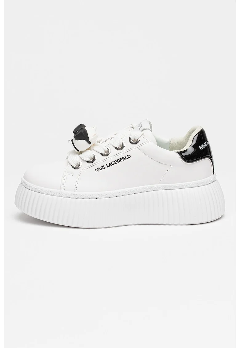 Pantofi sport flatform din piele cu detalii monograma, Negru stins/Alb optic/Argintiu