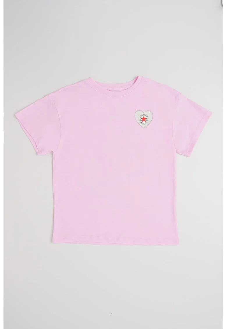 Tricou cu imprimeu si decolteu la baza gatului, Lila