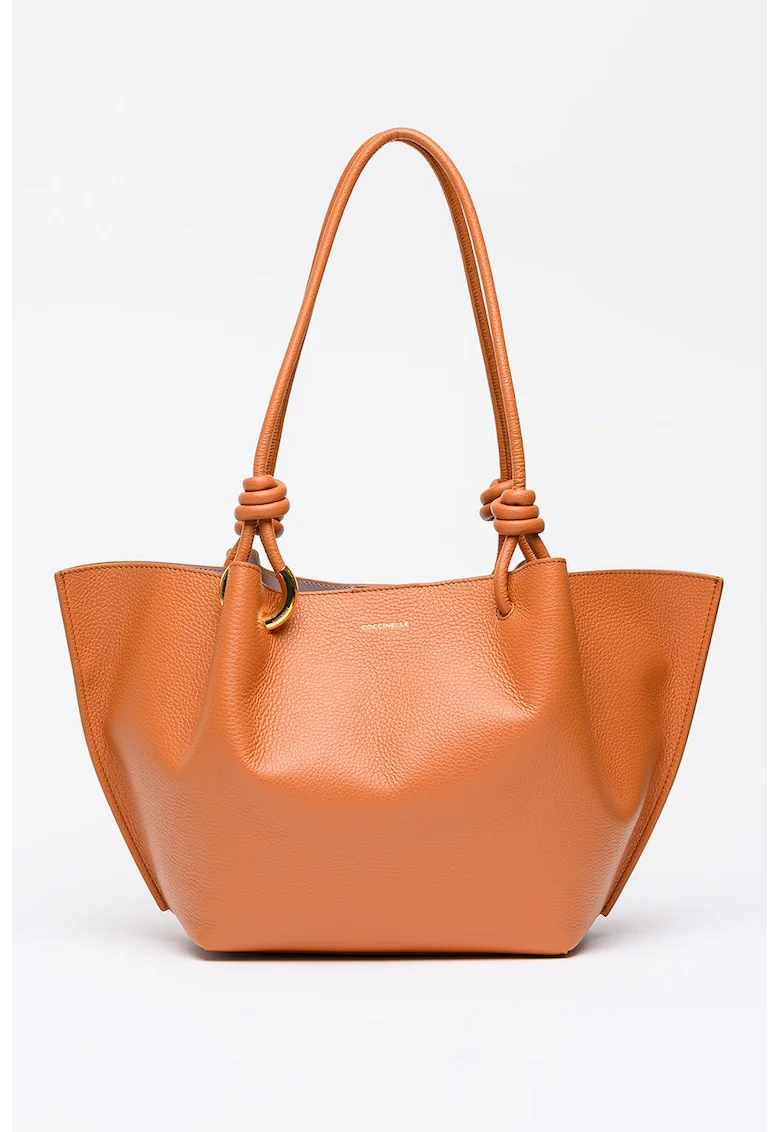 Set de geanta shopper de piele si etui Finn, Caramel