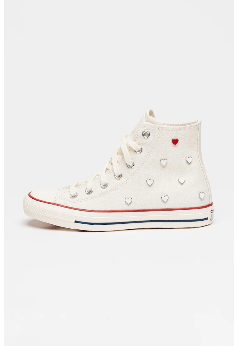 Tenisi mid-cut cu tinte in forma de inima Chuck Taylor All Star, Alb murdar